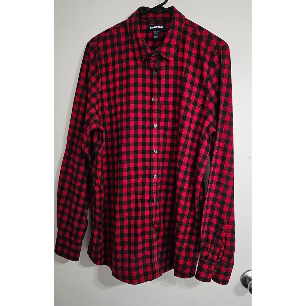 Lands End Womens Button Down Shirt Extra‎ Large 18 Red Black Buffalo Plaid